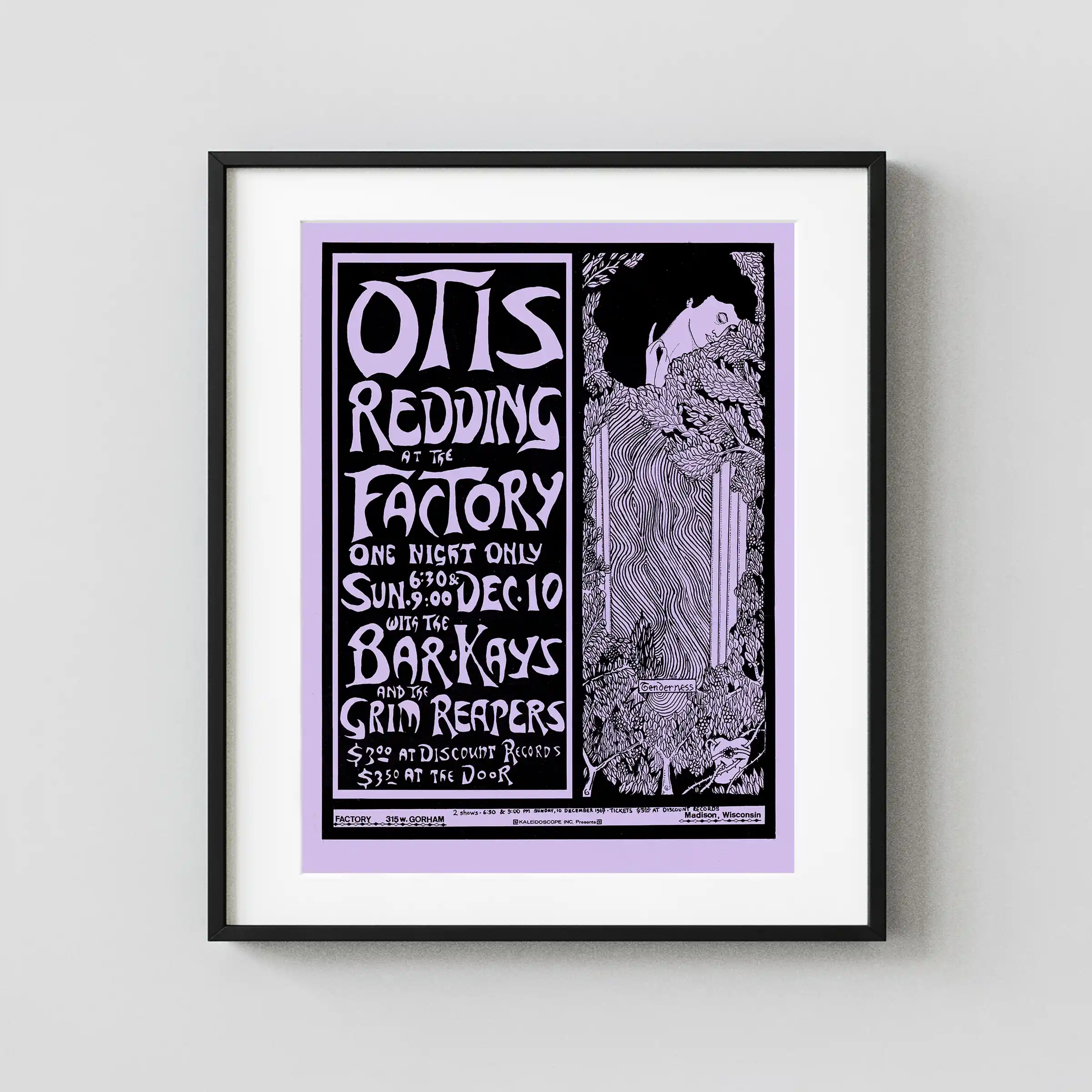 Otis Redding 1967 Concert Poster featuring black, blue, and slate gray vertical artwork.