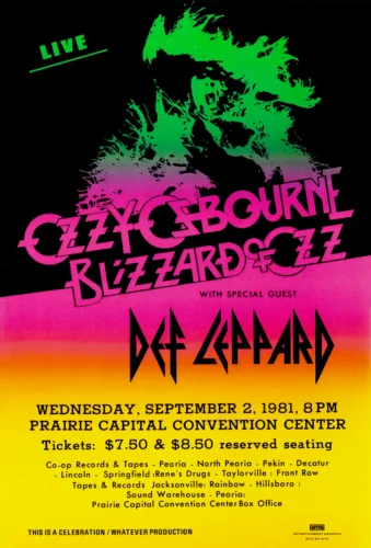 Ozzy Osbourne, Def Leppard 1981 Springfield, IL Concert Poster