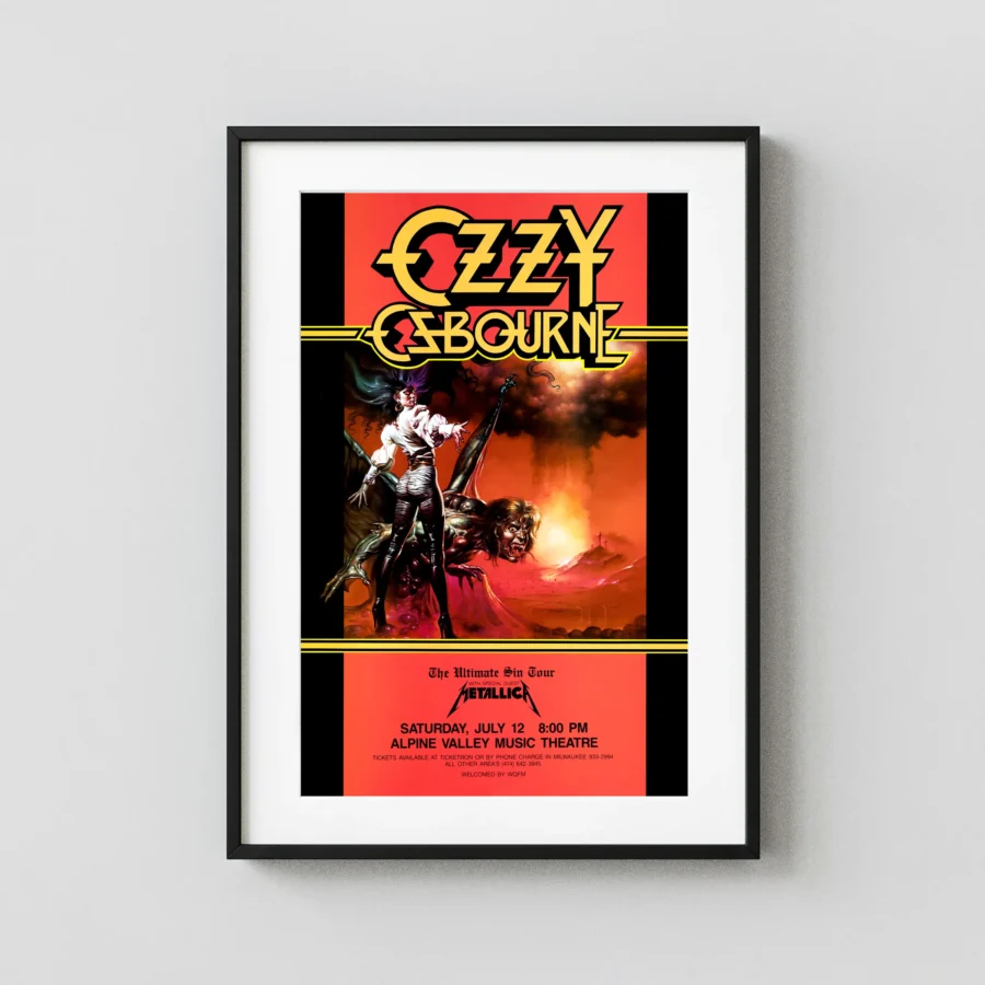 Ozzy Osbourne, Metallica Master of Puppets Era 1986 East Troy, WI Concert Poster
