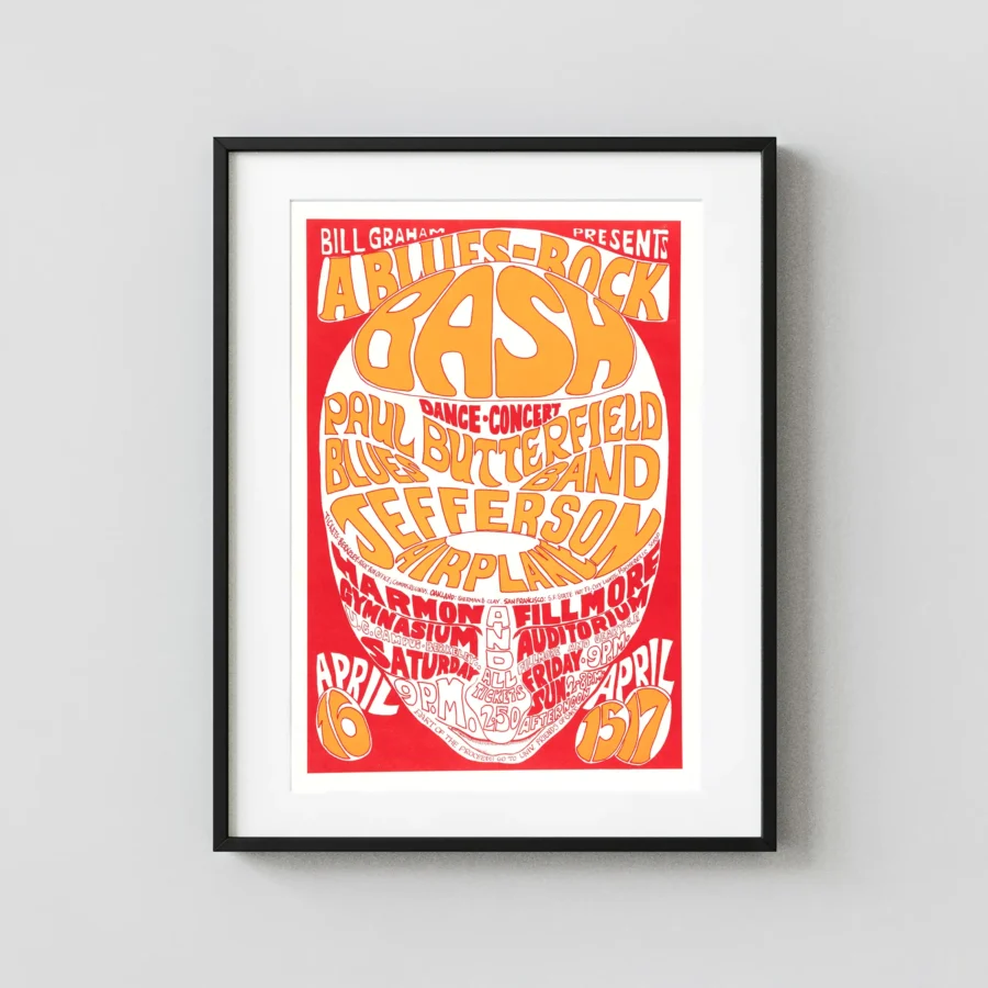 Paul Butterfield, Jefferson Airplane 1966 Fillmore Concert Poster