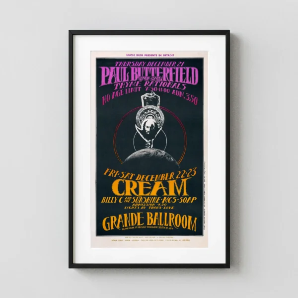 Paul Butterfield, Cream Grande Ballroom Concert Poster (Russ Gibb, 1967)