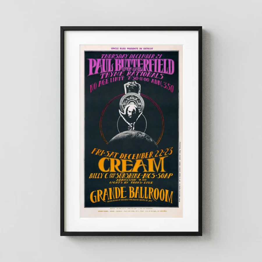 Paul Butterfield, Cream Grande Ballroom Concert Poster (Russ Gibb, 1967)