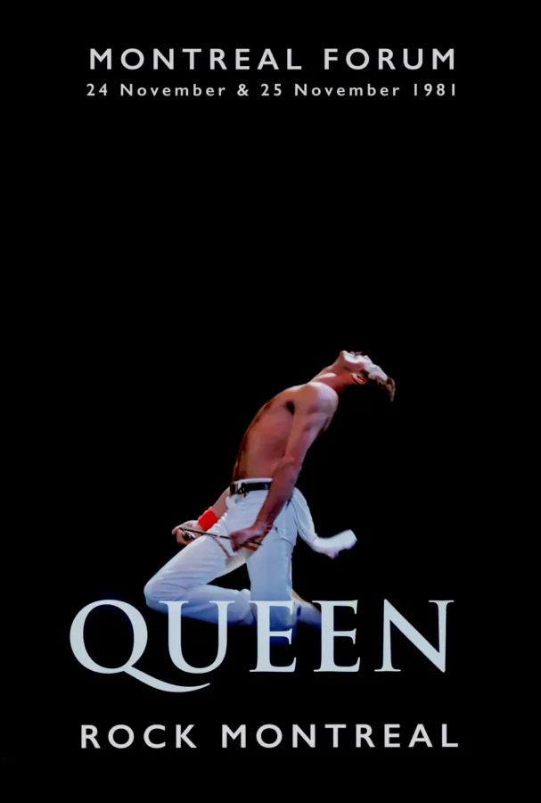 Queen Rock Montreal 1981 Music Poster featuring black, white, and charcoal vertical artwork.