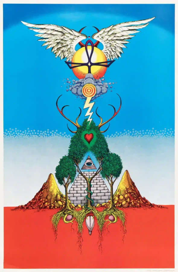 Rick Griffin 1968 the Unnamable Headshop Poster featuring blue, red, and light gray vertical artwork.