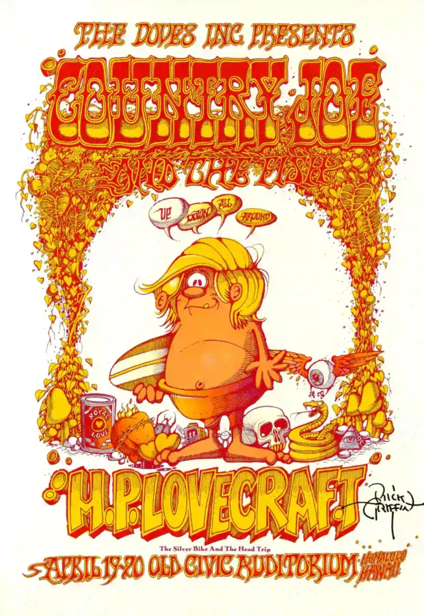 Rick Griffin "Murph the Surf" 1969 Hawaiian Concert Poster featuring white and orange vertical artwork.