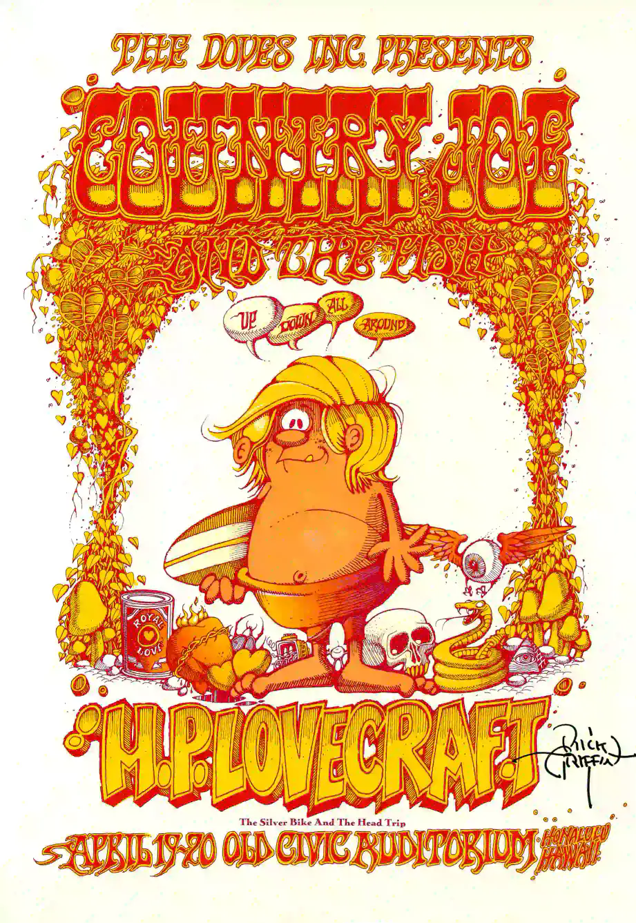 Rick Griffin "Murph the Surf" 1969 Hawaiian Concert Poster featuring white and orange vertical artwork.