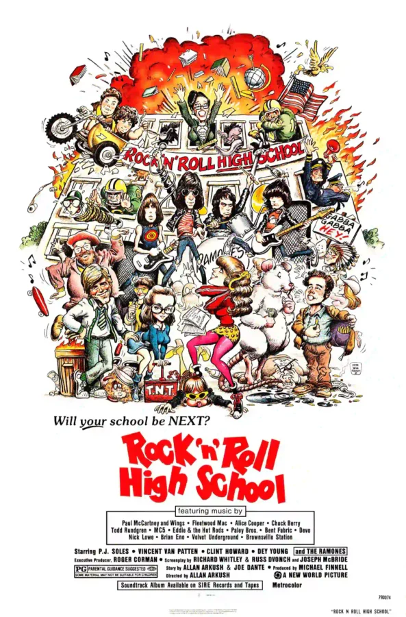 Rock 'N' Roll High School (New World, 1979) Music Poster featuring white, light gray, and gray vertical artwork.