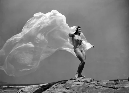 Sea Breeze with Billowing Fabric 1941 Nude Photography Print