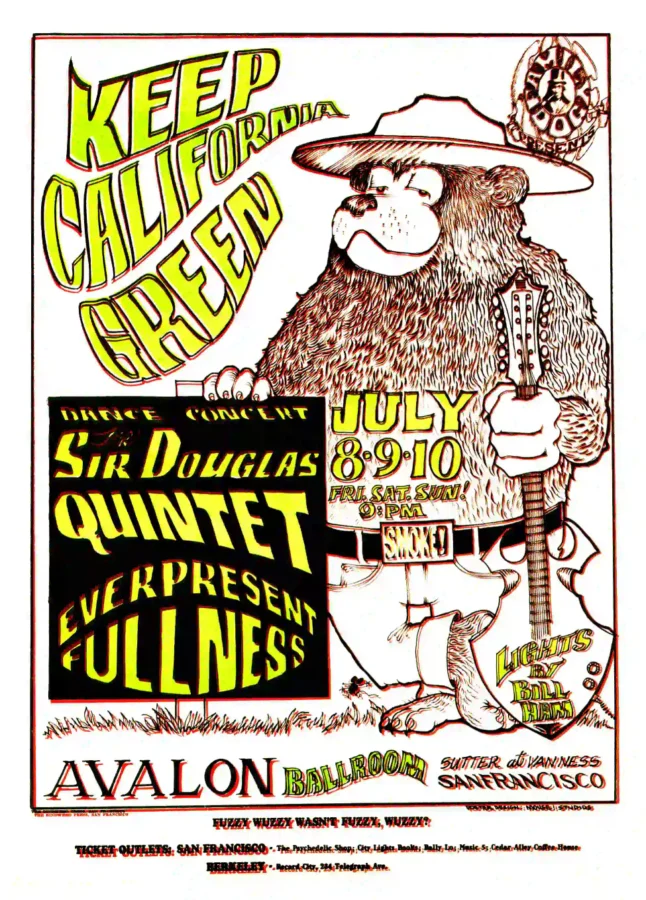 Sir Douglas Quintet poster with white, red, and black artwork and period lettering.