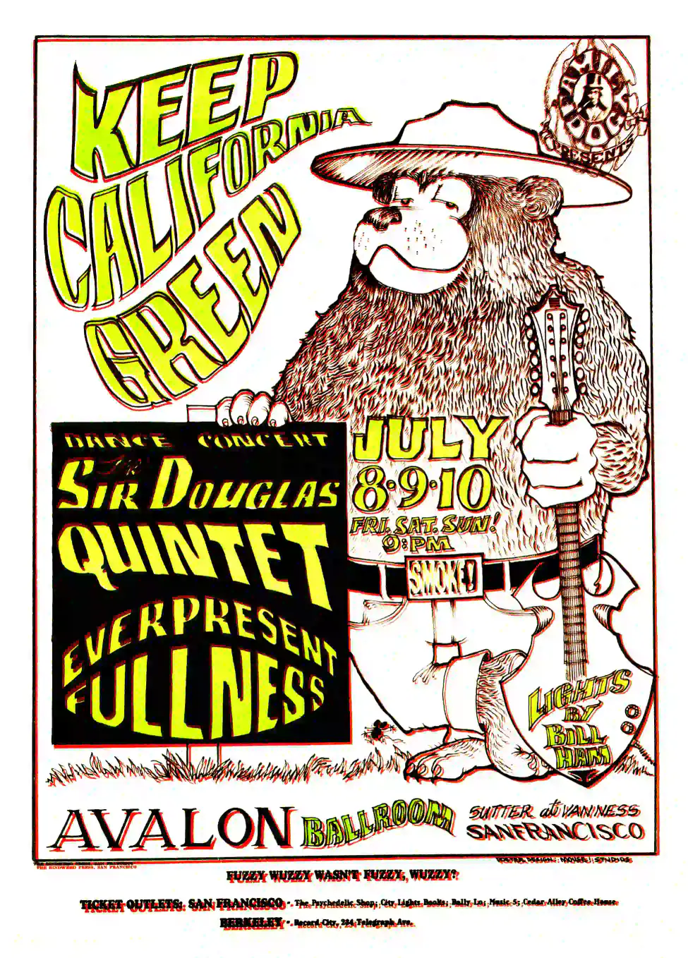 Sir Douglas Quintet poster with white, red, and black artwork and period lettering.