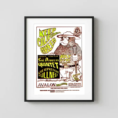 Sir Douglas Quintet 1966 "Keep California Green" Avalon Ballroom Concert Poster