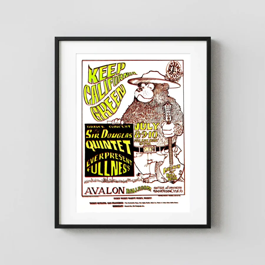 Sir Douglas Quintet 1966 "Keep California Green" Avalon Ballroom Concert Poster