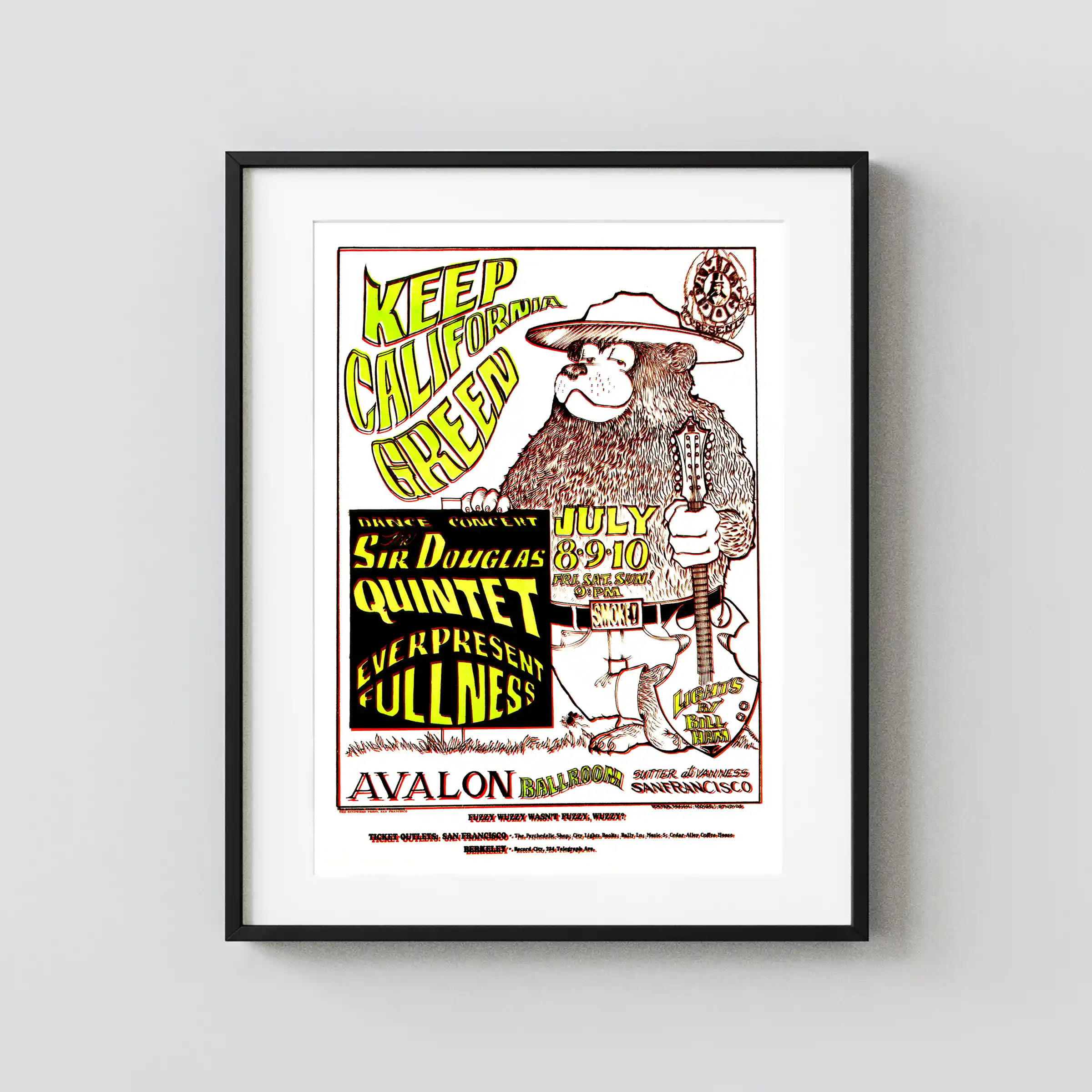 Sir Douglas Quintet poster with white, red, and black artwork and period lettering.