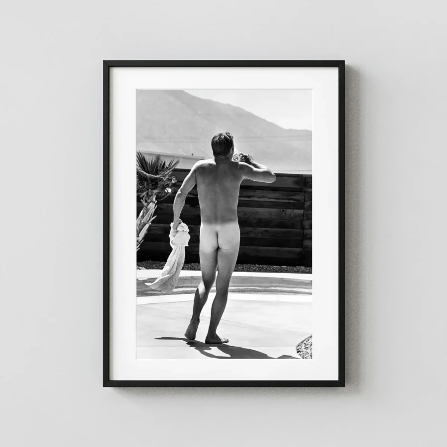Steve McQueen Walking Naked In His Backyard 1963 Nude displayed as a framed wall mockup