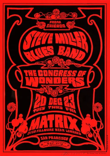 Steve Miller 1966 Neon Rose Matrix San Francisco Poster