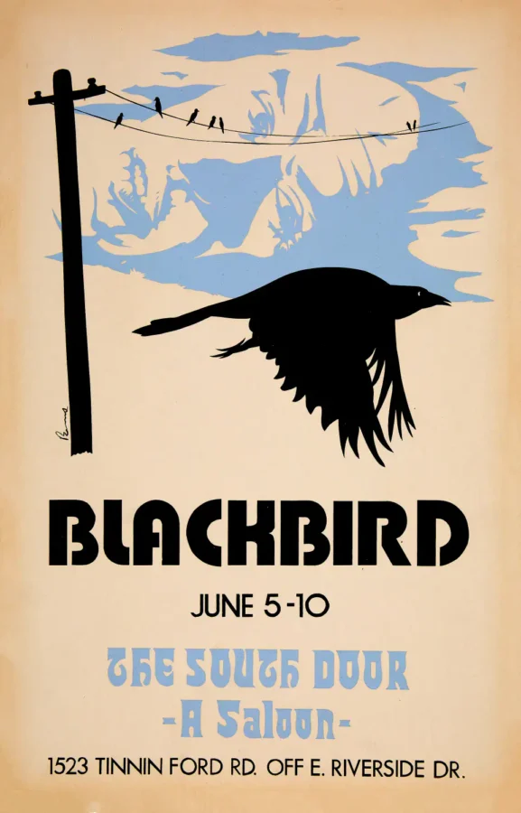 Stevie Ray Vaughan, Blackbird 1971 Austin, Texas Concert Poster featuring orange, black, and teal vertical artwork.