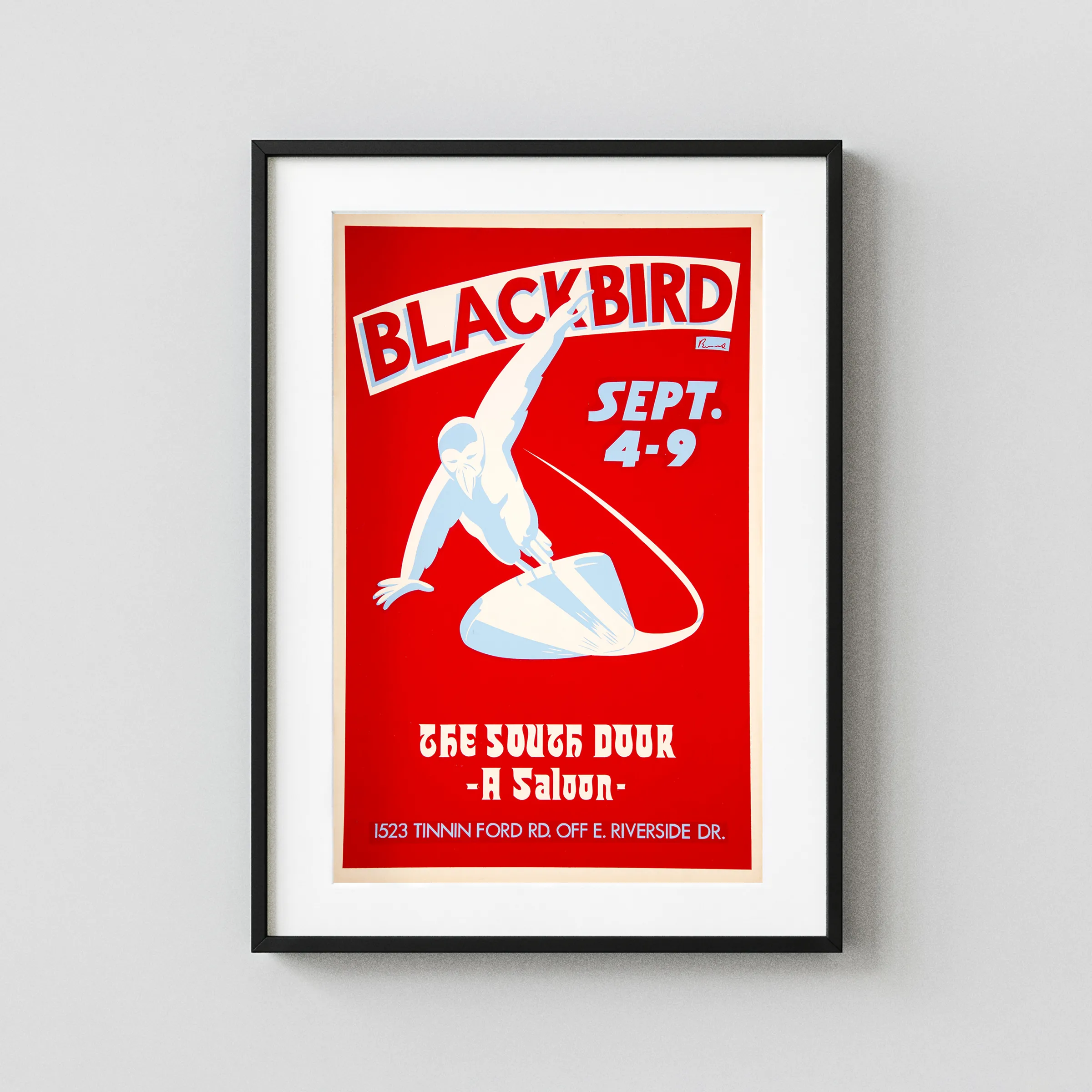 Stevie Ray Vaughan, Blackbird 1972 "Silver Surfer" Austin, TX Concert Poster featuring red and cream vertical artwork.