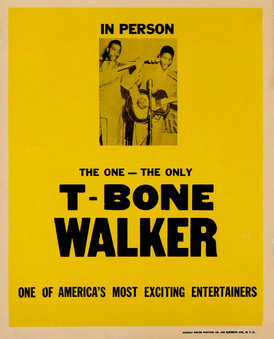 T-Bone Walker 1957 "the One - the Only" Tour-Blank Concert Poster featuring yellow, black, and white vertical artwork.
