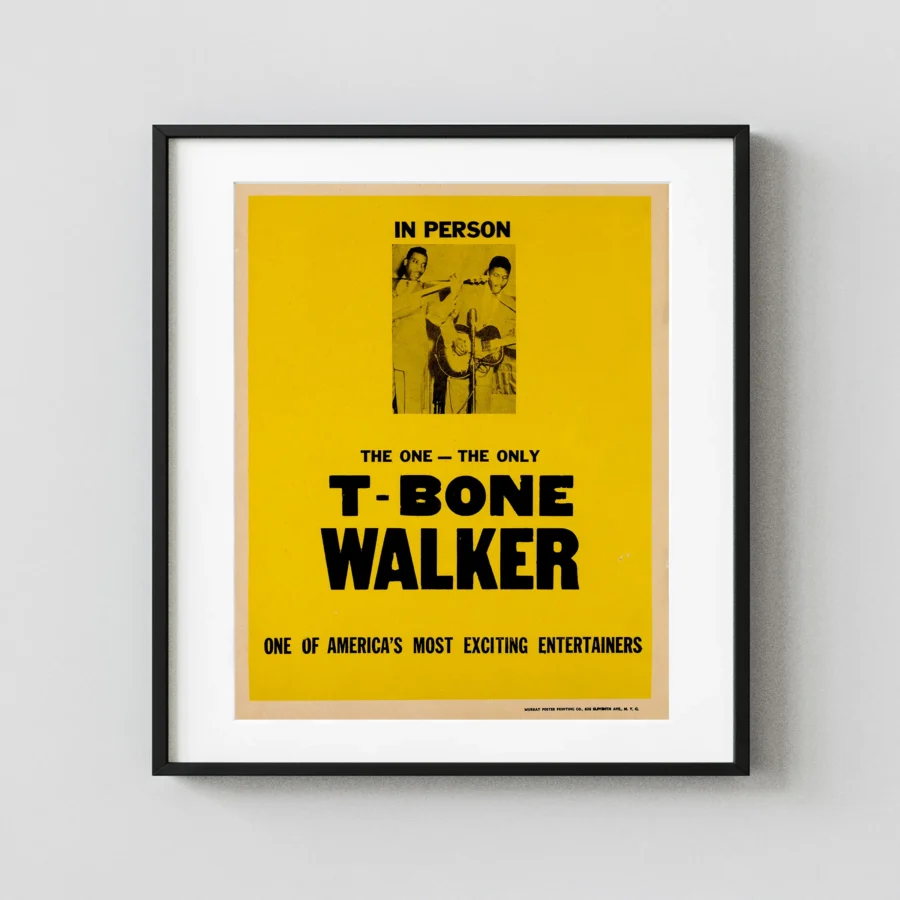 T-Bone Walker 1957 "the One - the Only" Tour-Blank Concert Poster featuring yellow, black, and white vertical artwork.