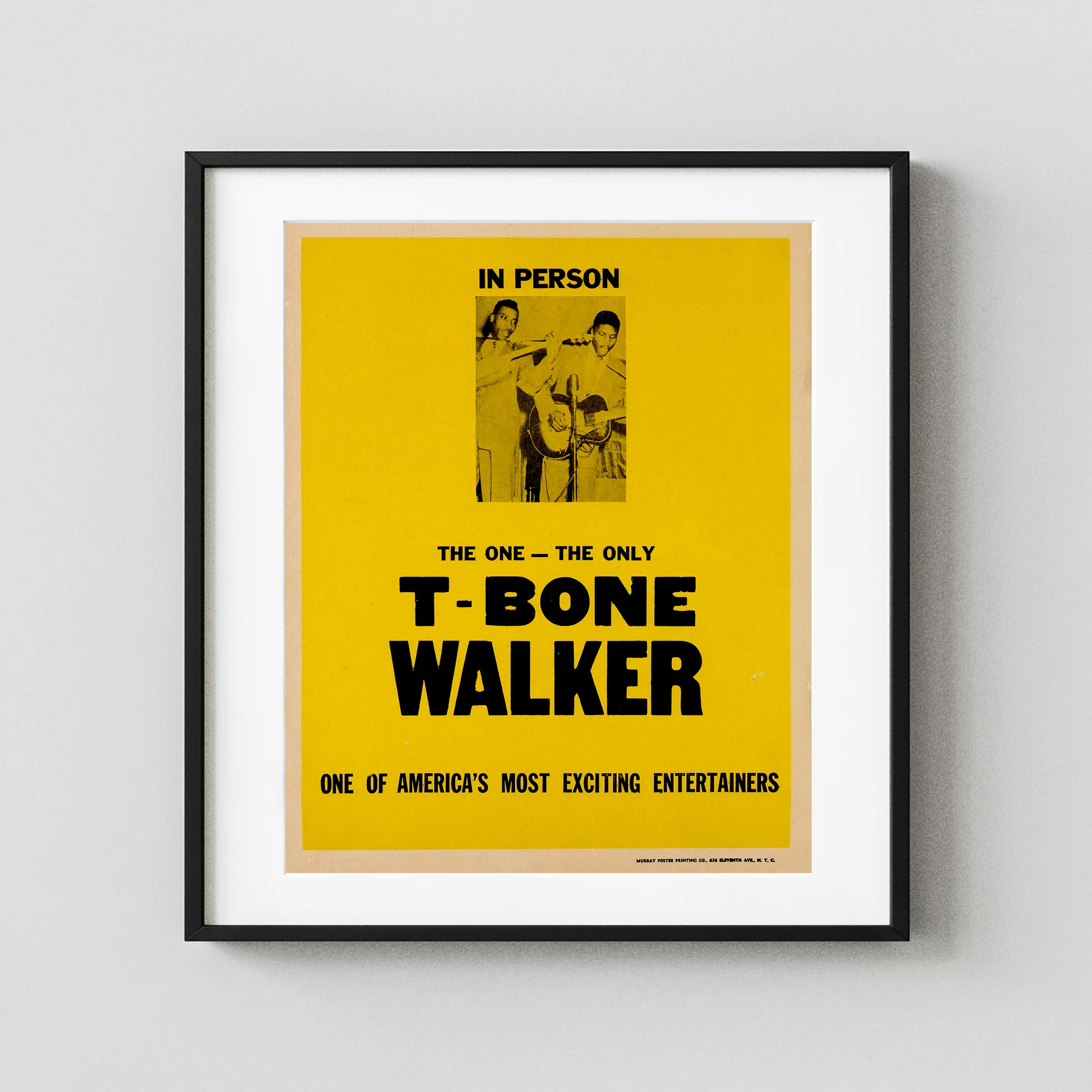 T-Bone Walker 1957 "the One - the Only" Tour-Blank Concert Poster featuring yellow, black, and white vertical artwork.