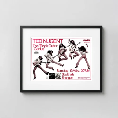 Ted Nugent 1977 "Rock Guitar Genius" Erlangen, Germany Concert Poster