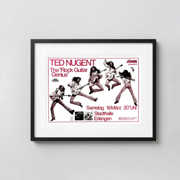 Ted Nugent 1977 "Rock Guitar Genius" Erlangen, Germany Concert Poster