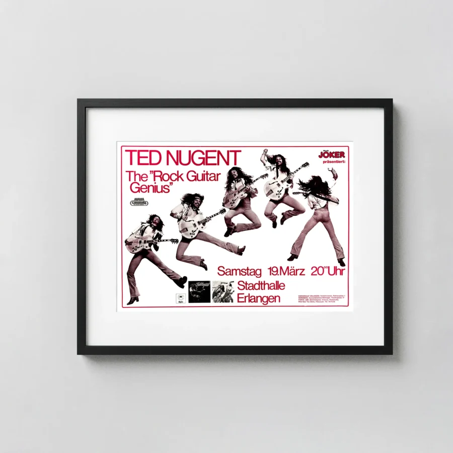 Ted Nugent 1977 "Rock Guitar Genius" Erlangen, Germany Concert Poster