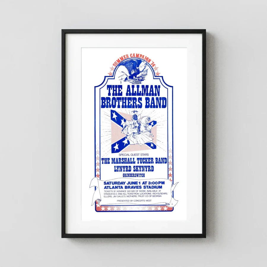 The Allman Brothers Band, Lynyrd Skynyrd 1974 Music Poster