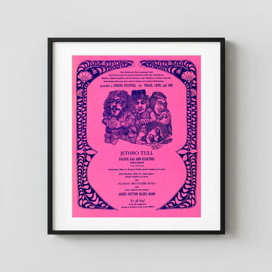 The Allman Brothers Band with Duane, Jethro Tull 1970 College Concert Poster
