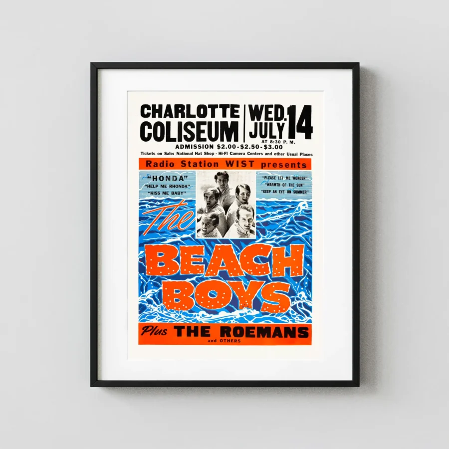 The Beach Boys 1965 Charlotte, NC Globe Concert Poster