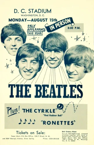 The Beatles, the Ronettes 1966 Washington D.C. Concert Music Poster
