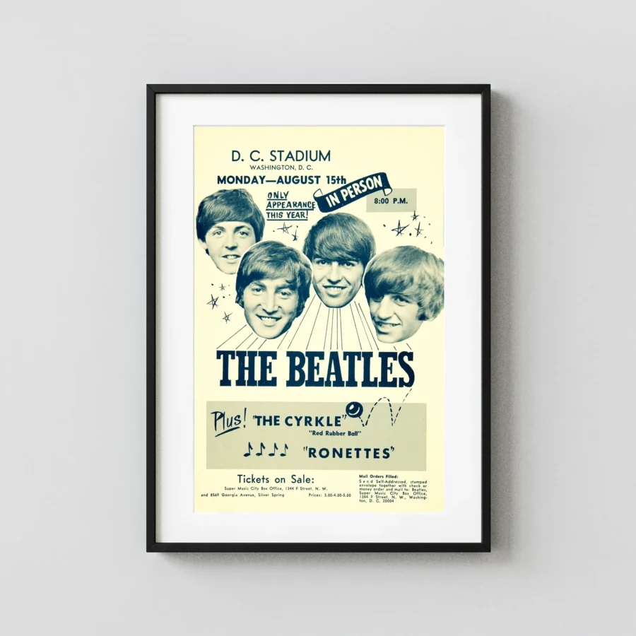 The Beatles, the Ronettes 1966 Washington D.C. Concert Music Poster