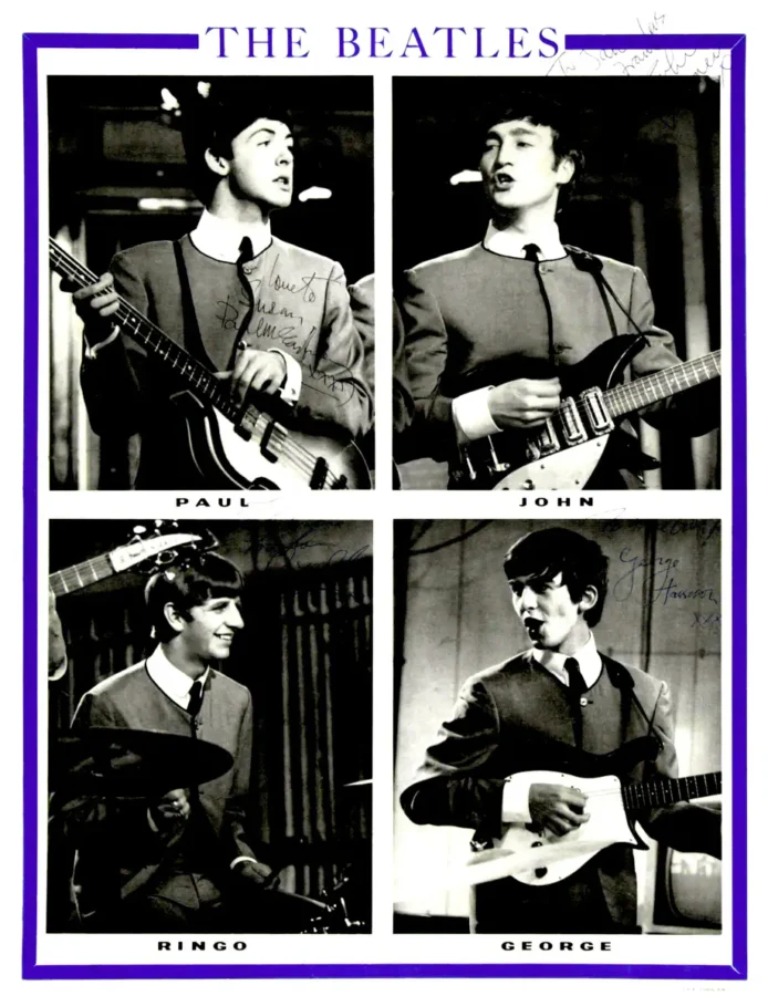The Beatles- UK Poster (1963) featuring black, white, and gray vertical artwork.