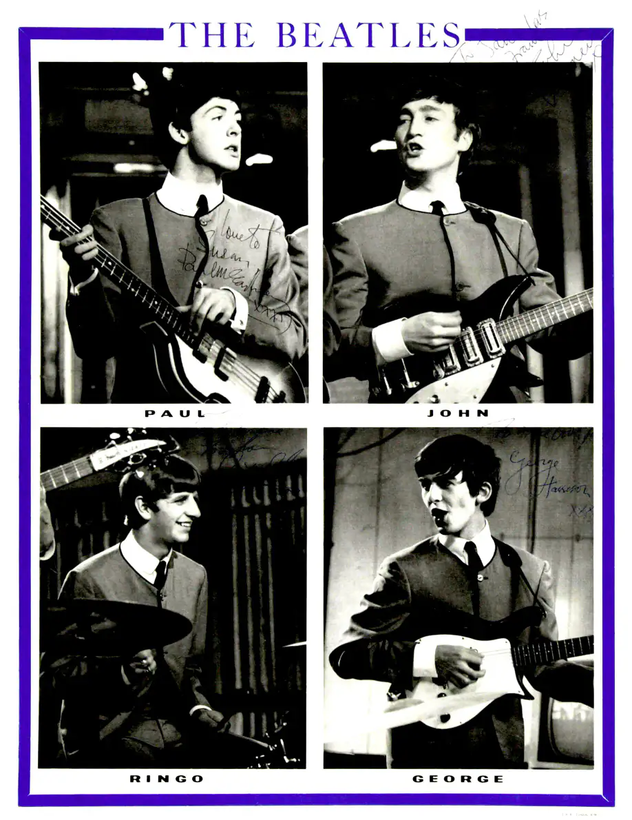 The Beatles- UK Poster (1963) featuring black, white, and gray vertical artwork.