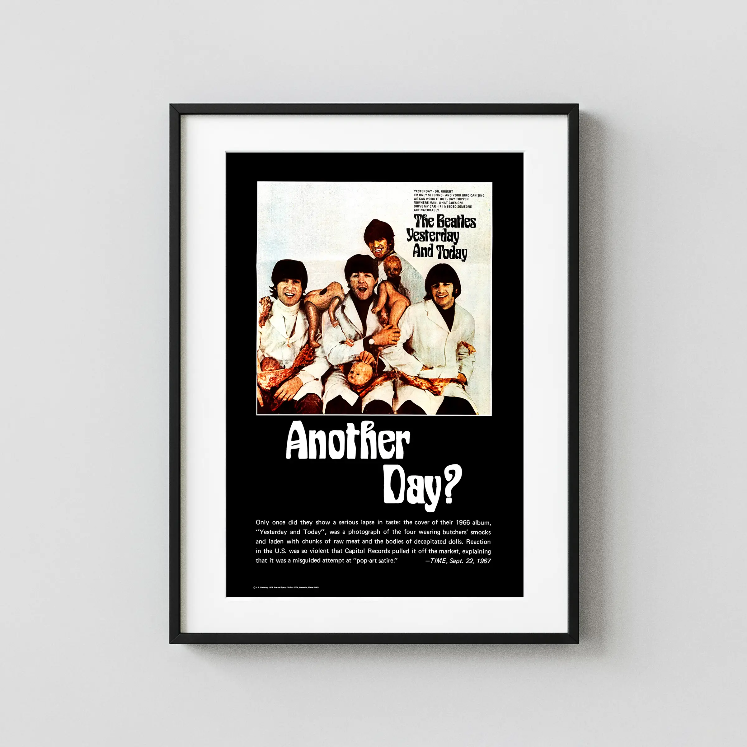 The Beatles Yesterday and Today "Another Day" Poster featuring black, white, and charcoal vertical artwork.
