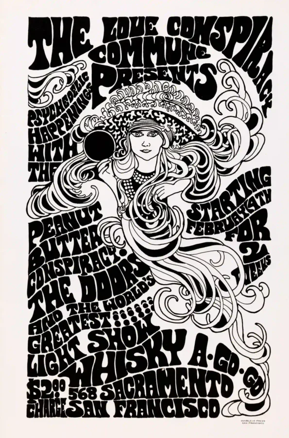 The Doors 1967 San Francisco Whisky-A-Go-Go Concert Poster featuring white, charcoal, and light gray vertical artwork.