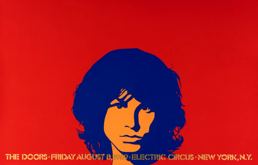 The Doors 1969 Electric Circus, New York Concert Poster featuring white, red, and navy vertical artwork.