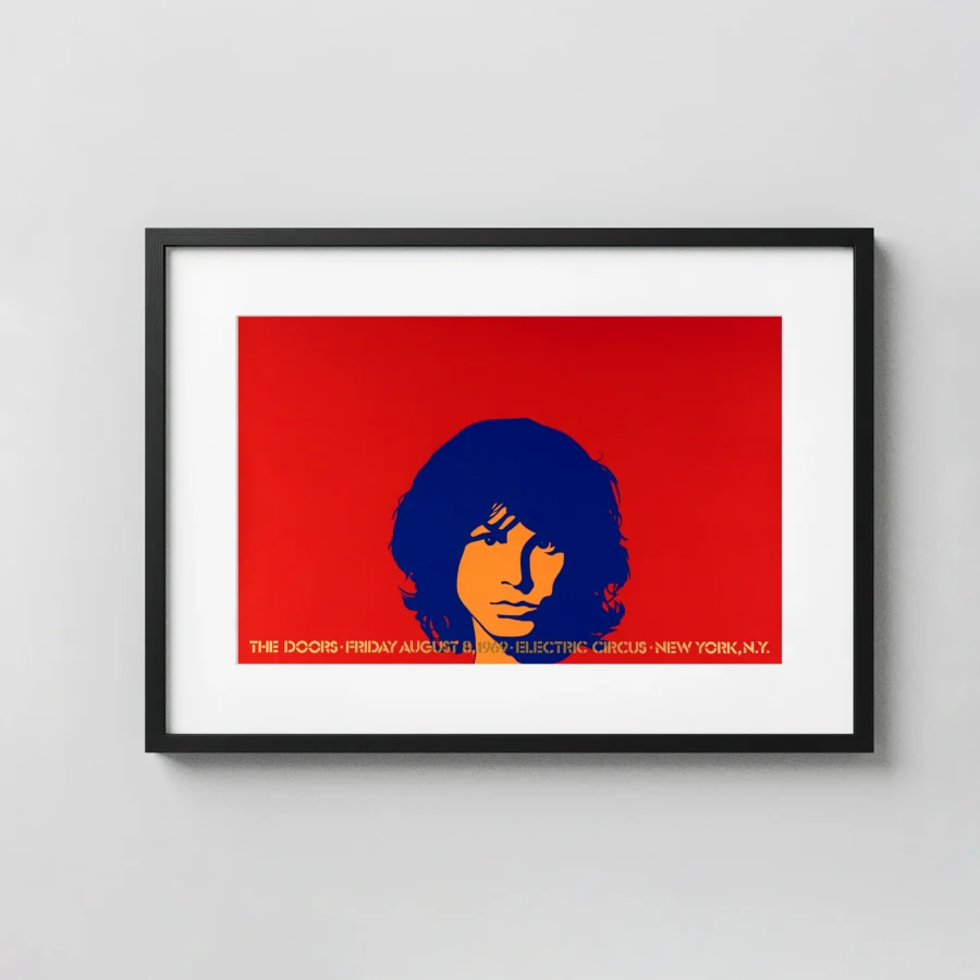 The Doors 1969 Electric Circus, New York Concert Poster featuring white, red, and navy vertical artwork.