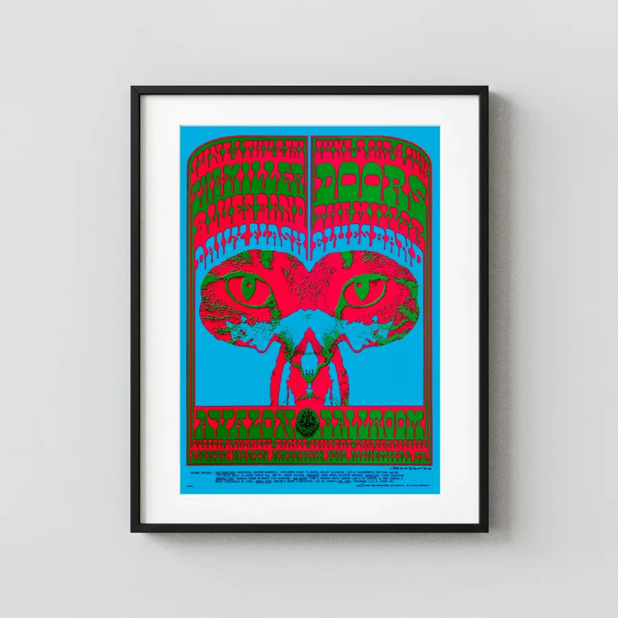 The Doors, Steve Miller 1967 Avalon Ballroom Concert Poster featuring blue, magenta, and deep green vertical artwork.