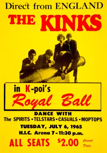 The Kinks 1965 Honolulu, Hawaii British-Invasion Concert Poster