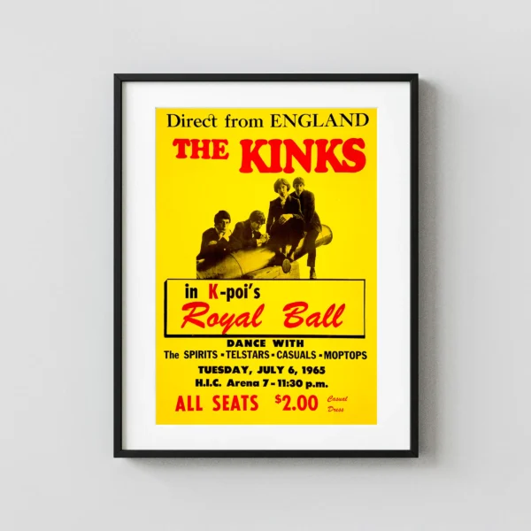 The Kinks 1965 Honolulu, Hawaii British-Invasion Concert Poster
