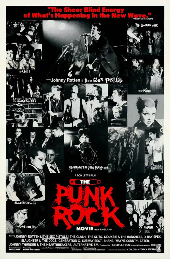 The Punk Rock Movie (Cinematic Releasing, 1978) Music Poster featuring black, charcoal, and light gray vertical artwork.