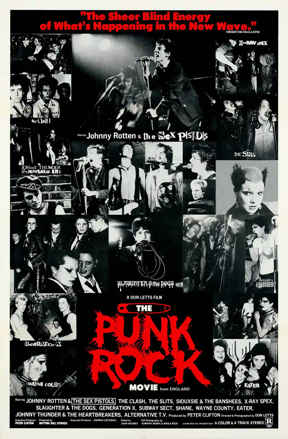 The Punk Rock Movie (Cinematic Releasing, 1978) Music Poster featuring black, charcoal, and light gray vertical artwork.