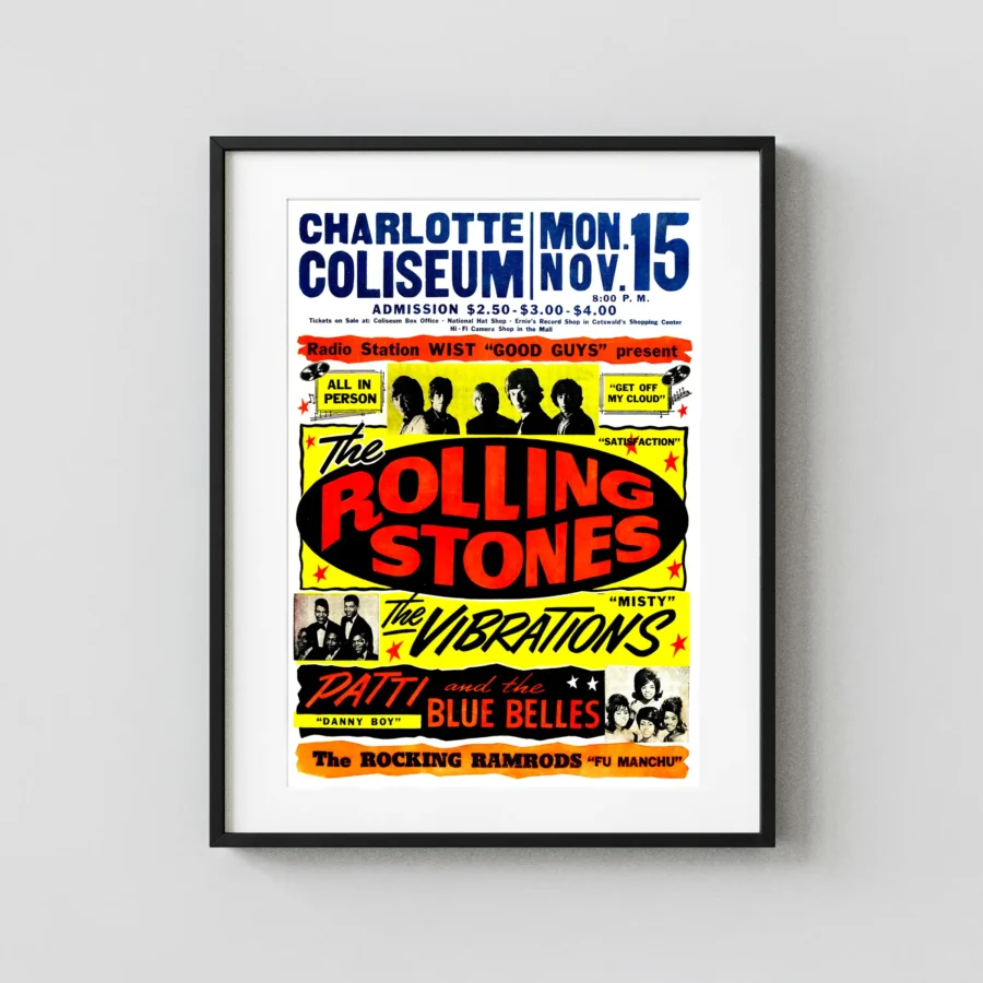 The Rolling Stones 1965 Charlotte, NC Globe Day-Glo Concert Poster