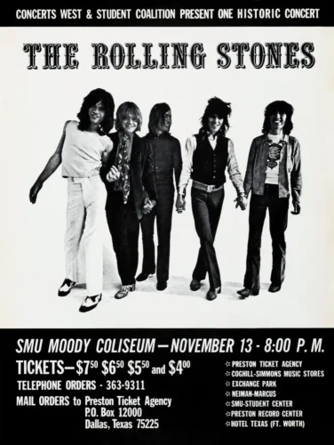 The Rolling Stones 1969 Dallas, TX Concert Poster