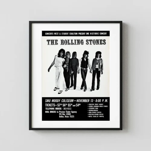 The Rolling Stones 1969 Dallas, TX Concert Poster