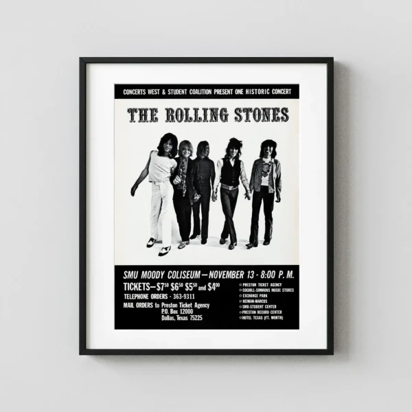 The Rolling Stones 1969 Dallas, TX Concert Poster
