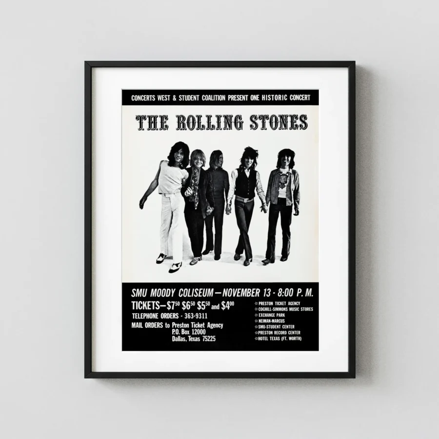 The Rolling Stones 1969 Dallas, TX Concert Poster