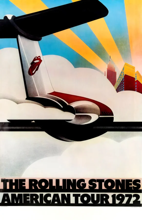 The Rolling Stones 1972 American Tour Poster featuring black, white, and cream vertical artwork.