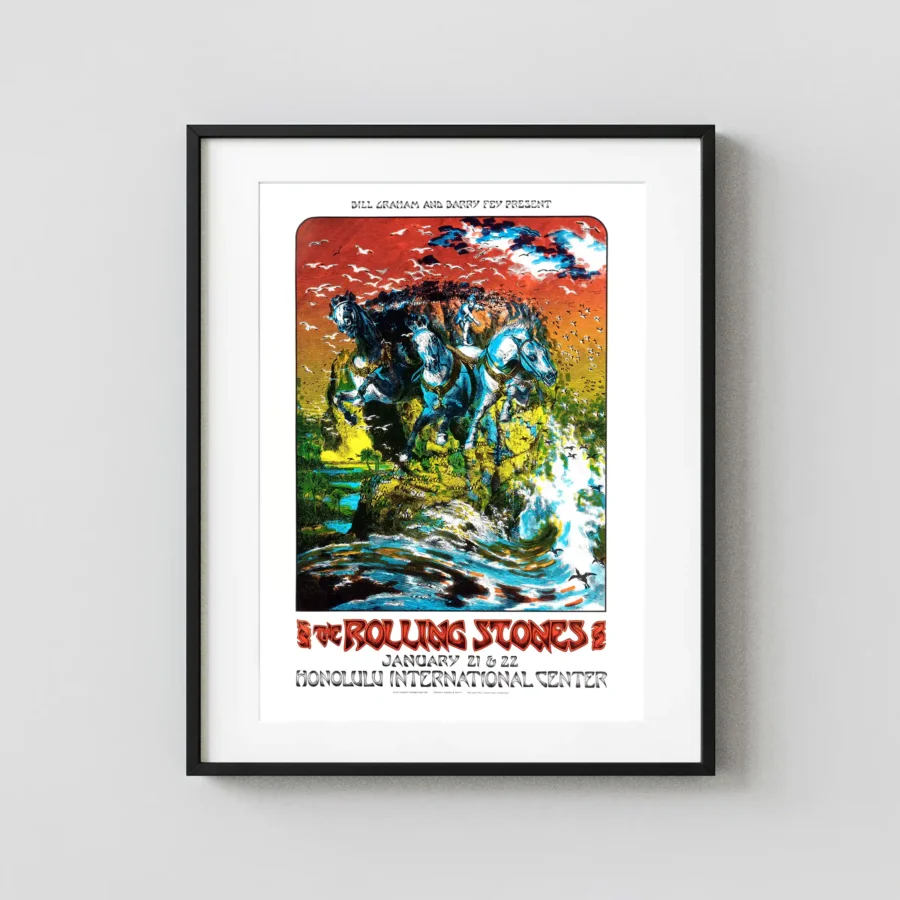 The Rolling Stones 1973 Honolulu, HI Bill Graham Concert Poster